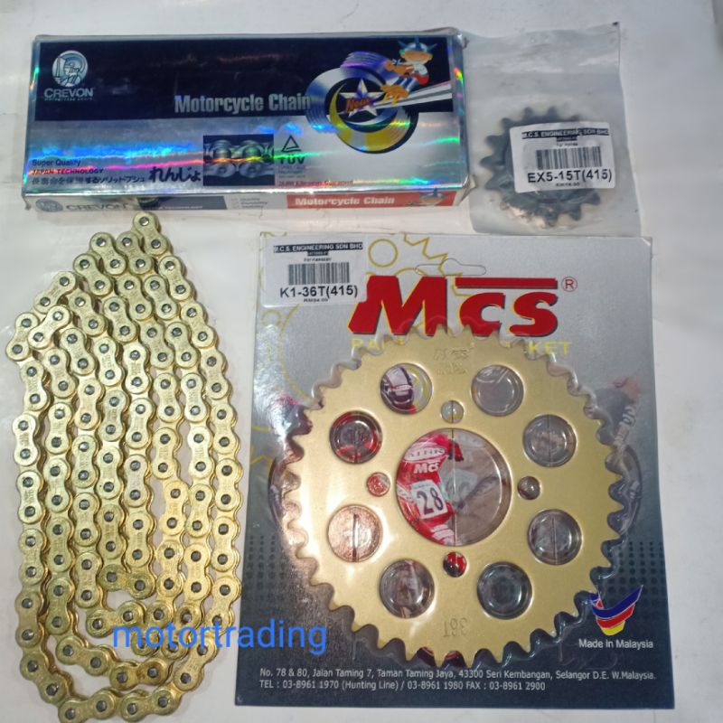 MCS 415 GOLD SPROCKET SET KRISS 100 ( GOLD CHAIN + SPOKET) | Shopee ...