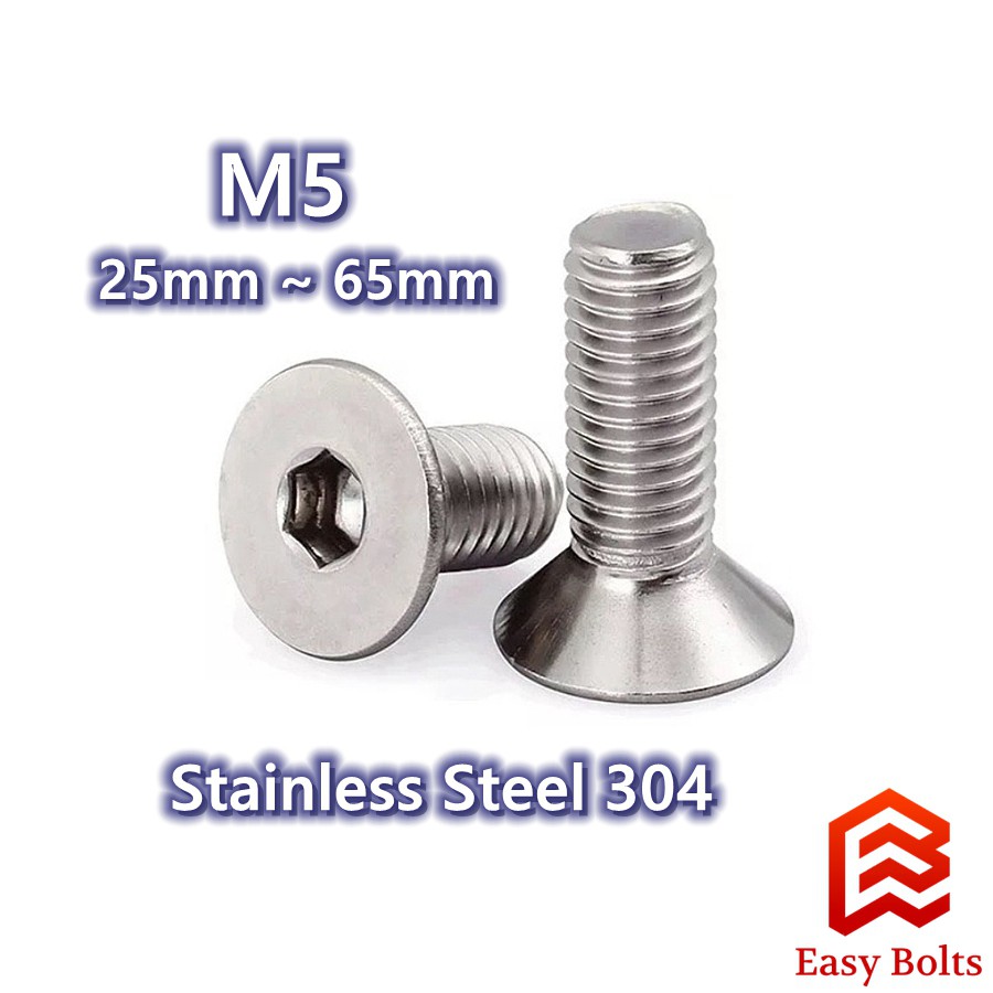 SS CSK Allen Cap Screw M5 x 25mm ~ 65mm (Coarse Thread Pitch 0.8mm ...