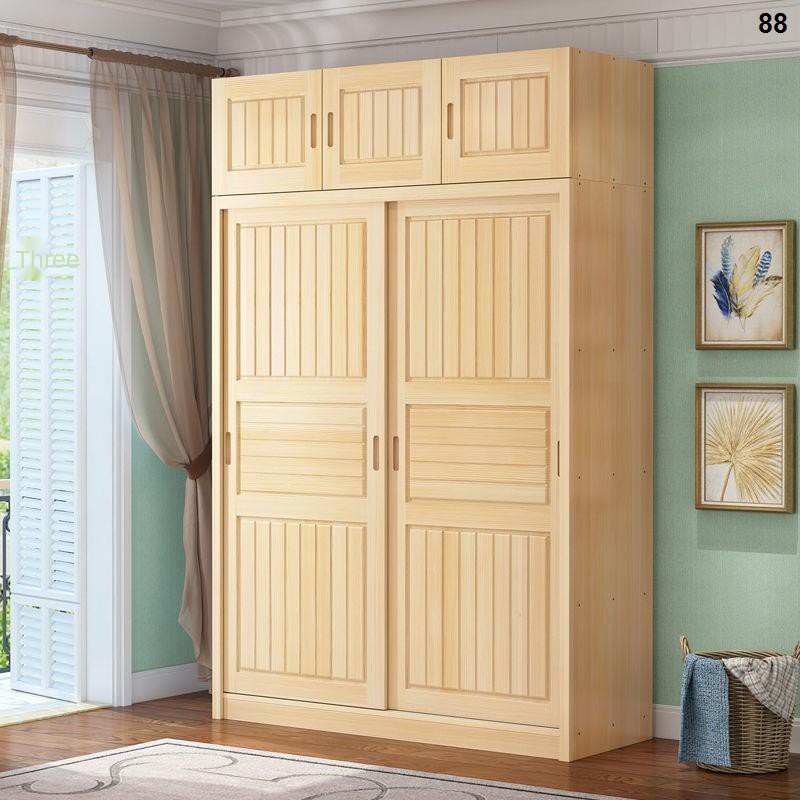 Pine sliding door wardrobe 1.2/1.4/1.6/1.8 meters two-door log children ...