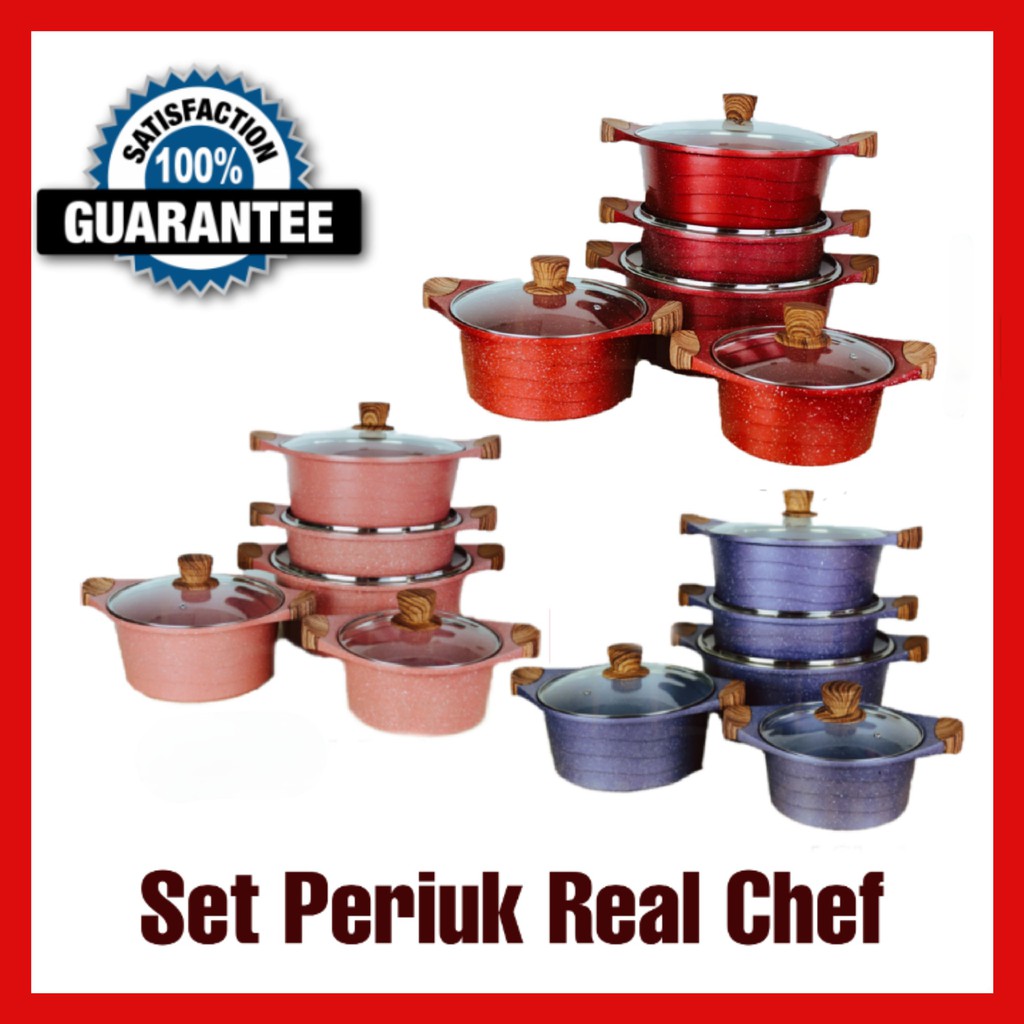 💥5 in 1💥 Real Chef High Quality set periuk batu granite handle kayu ...