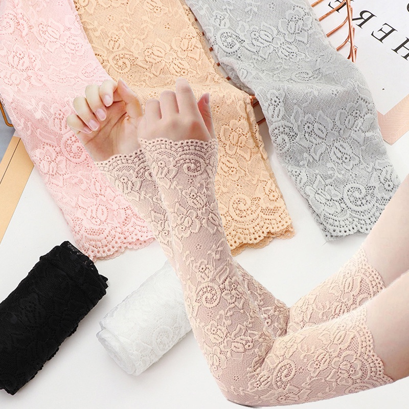 Breathable Lace Arm Sleeves Summer Uv Protection Long Gloves Women Driving Cuff Cover 4666