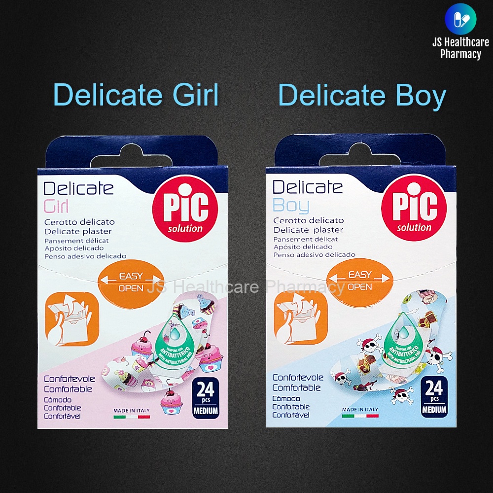 Pic Solution Delicate (Girls / Boys) Delicate Plaster (With Antibacterial  Pad) - 24 pieces (Medium Size)