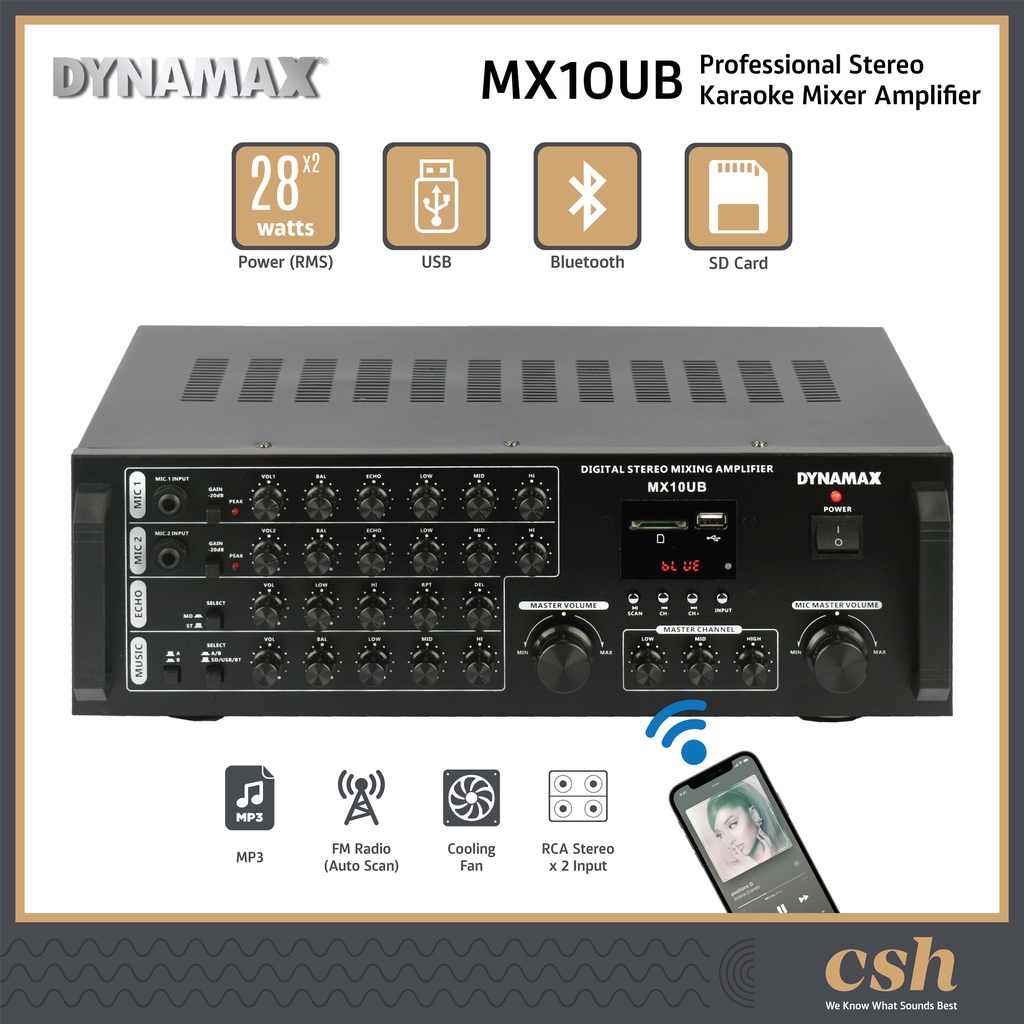 DYNAMAX MX10UB Professional Stereo Home Karaoke Mixer Amplifier With