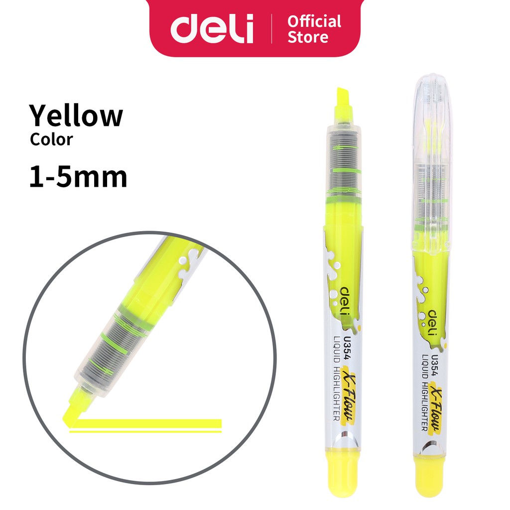 Deli Highlighter Liquid Fluid Highlighter Fluorescent Ink Yellow (15mm