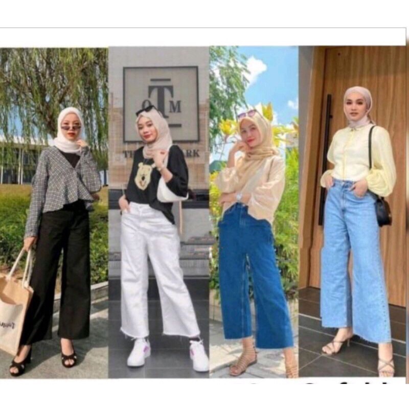 Women's Palazzo Jeans High Qualit Wideleg Denim Perempuan 