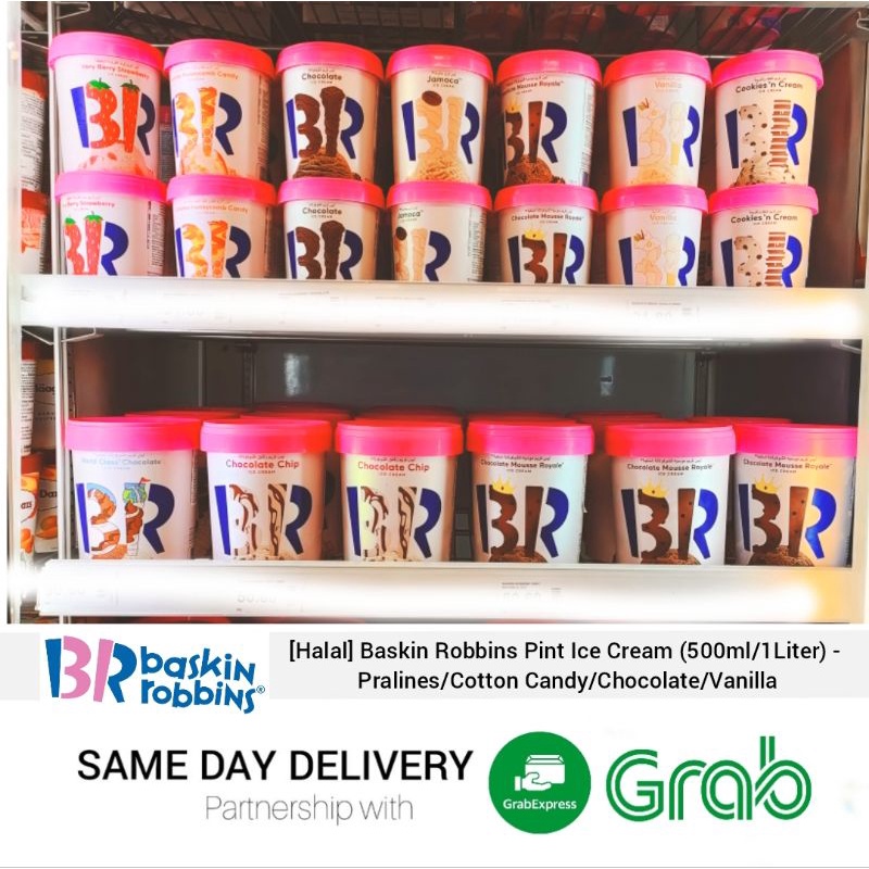 [Halal] Baskin Robbins Pint Ice Cream (500ml/1Liter) Pralines/Cotton