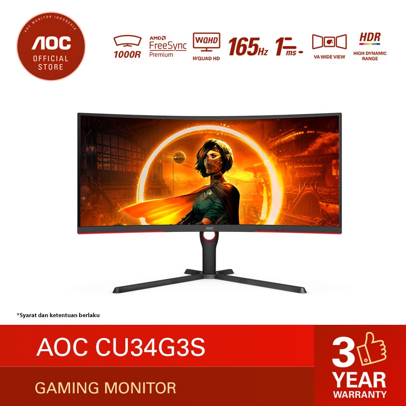 Aoc CU34G3S Adaptive Sync Curve Gaming Monitor (34