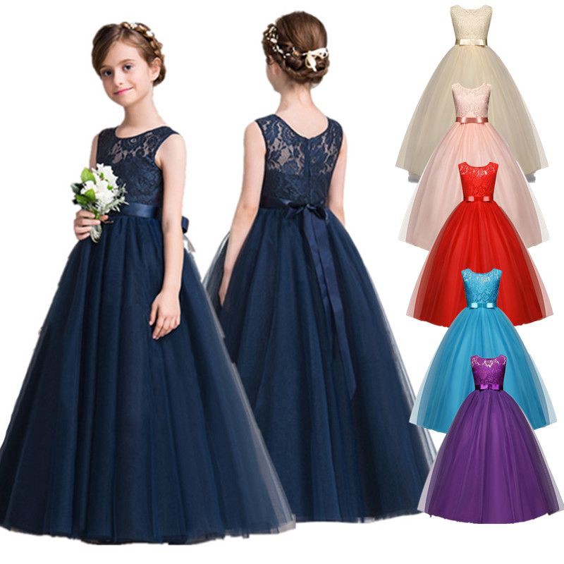 HOT 5 14 Years Lace Flower Girl Princess Wedding Dress Tutu Long Formal Gown Birthday Gaun Kembang Murah Budak