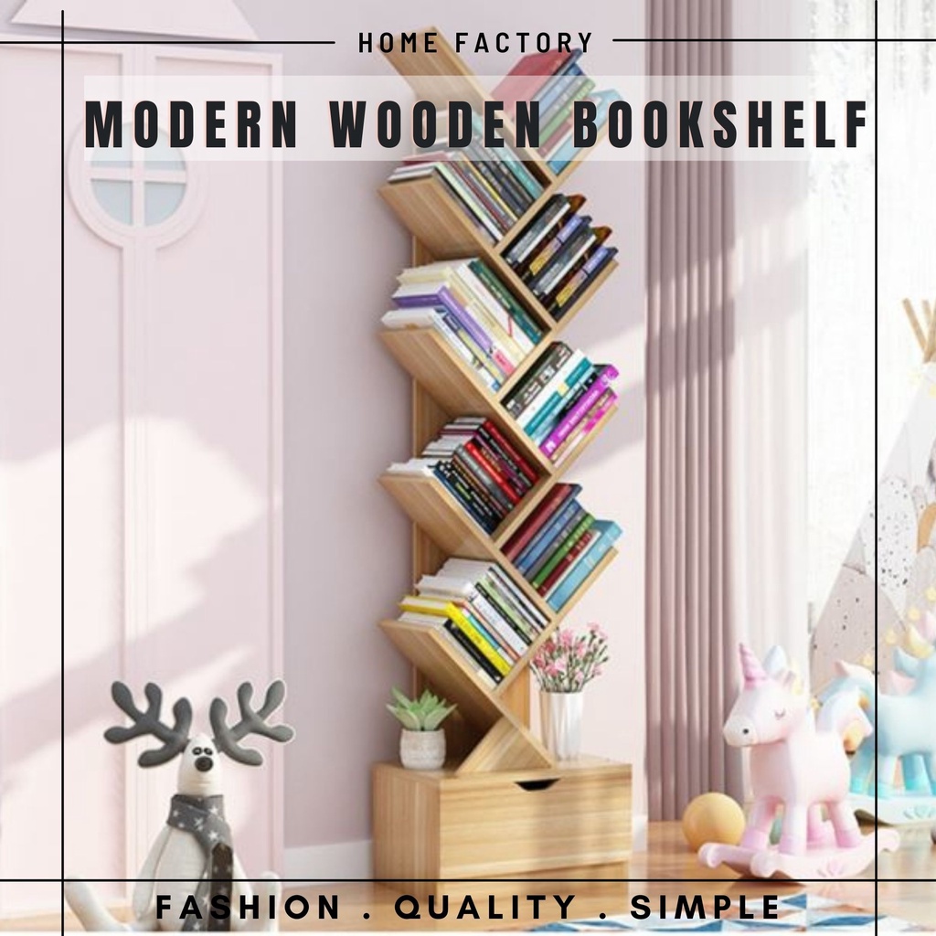 Modern Wooden Tree Shape Bookshelf Rack Buku Kayu Rak Buku Kayu Wooden ...