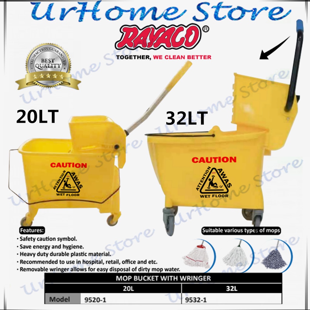 RAYACO Heavy Duty / Commercial Mop Bucket with Wringer 20Lt 32 Liters
