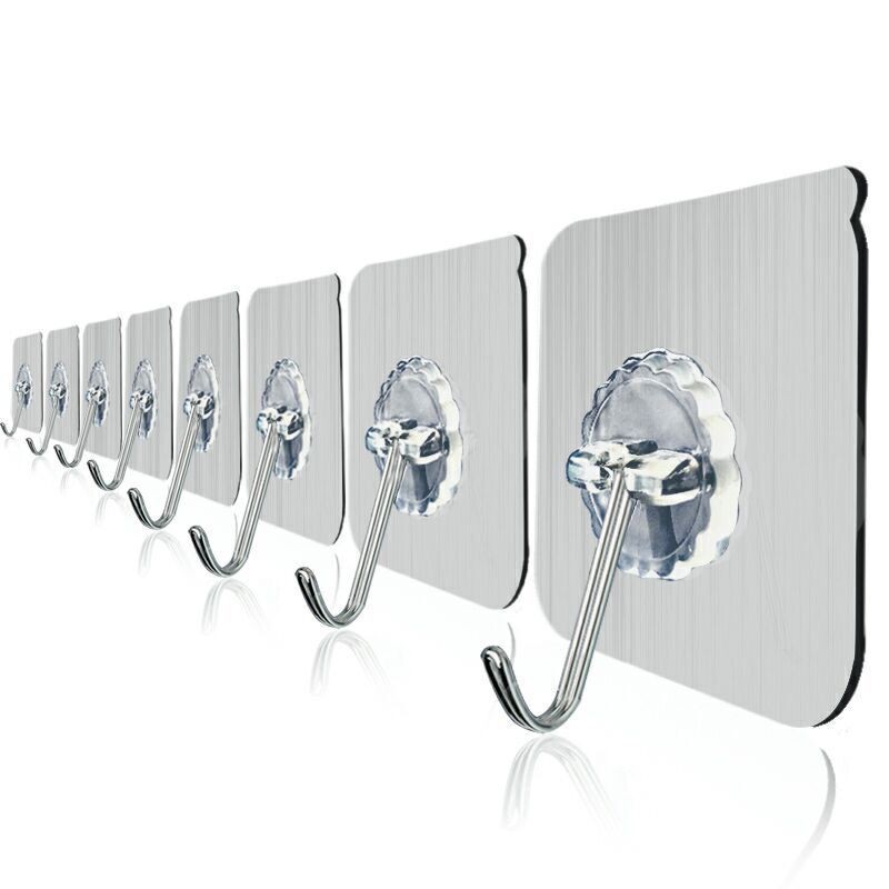 Wall Mounted Hooks Hangers No Drilling No Nails Adhesive Hook Transparent Removable Wall Hooks Heavy Duty Stainless Steel Waterproof Door hangers