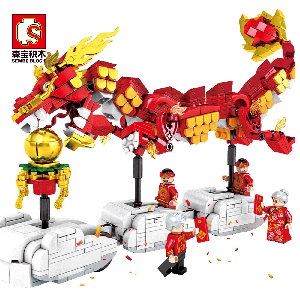 Sembo Block CNY Chinese New Year Dragon Dance Building Blocks Machanics ...