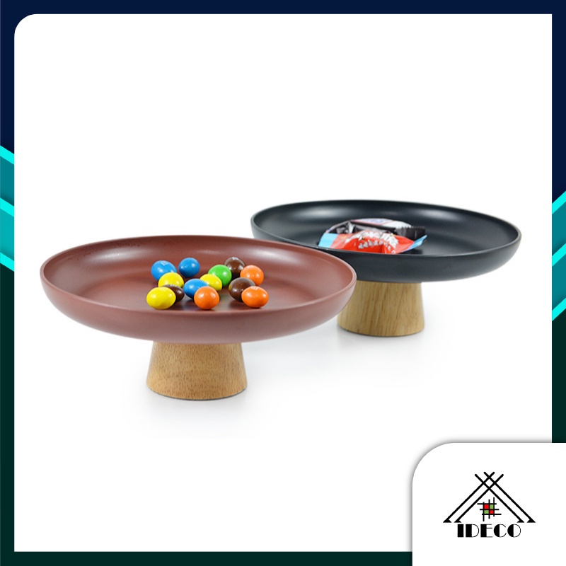 iDECO Simple Modern Round Solid Wood Base Tray Living Room Porch Fruit ...