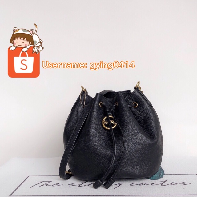 Coach 31412 Elle Drawstring Crossbody Pebbled Leather Black Women