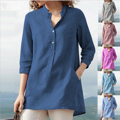 Women's Fashion Casual Cotton Linen Blouse Plus Size Shirt(S-5XL ...