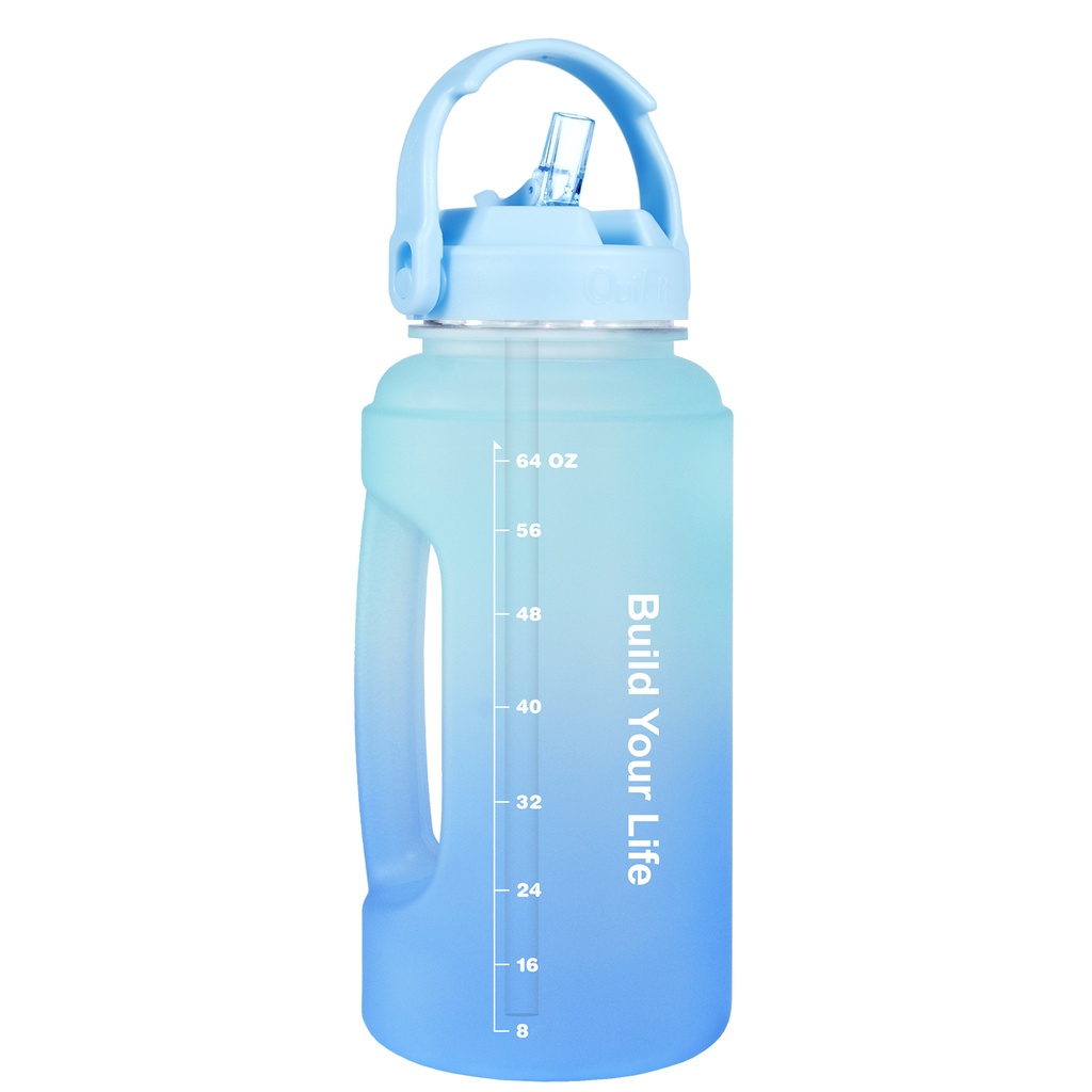 QuiFit 2.2L Wide Mouth Water Plastic Bottle BPA Free Motivational With Straw Easy Clean for