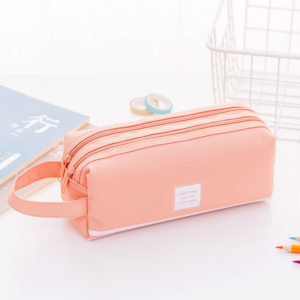 Double Zip Cloth Pencil Bag 20x7.8x7.8cm Alat Tulis Pensel Beg Kain ...