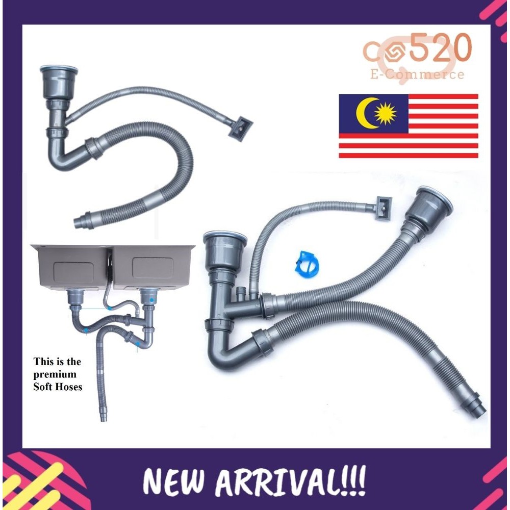 Drain Kit for Double Kitchen Sinks with Sink Strainer Drain Hose