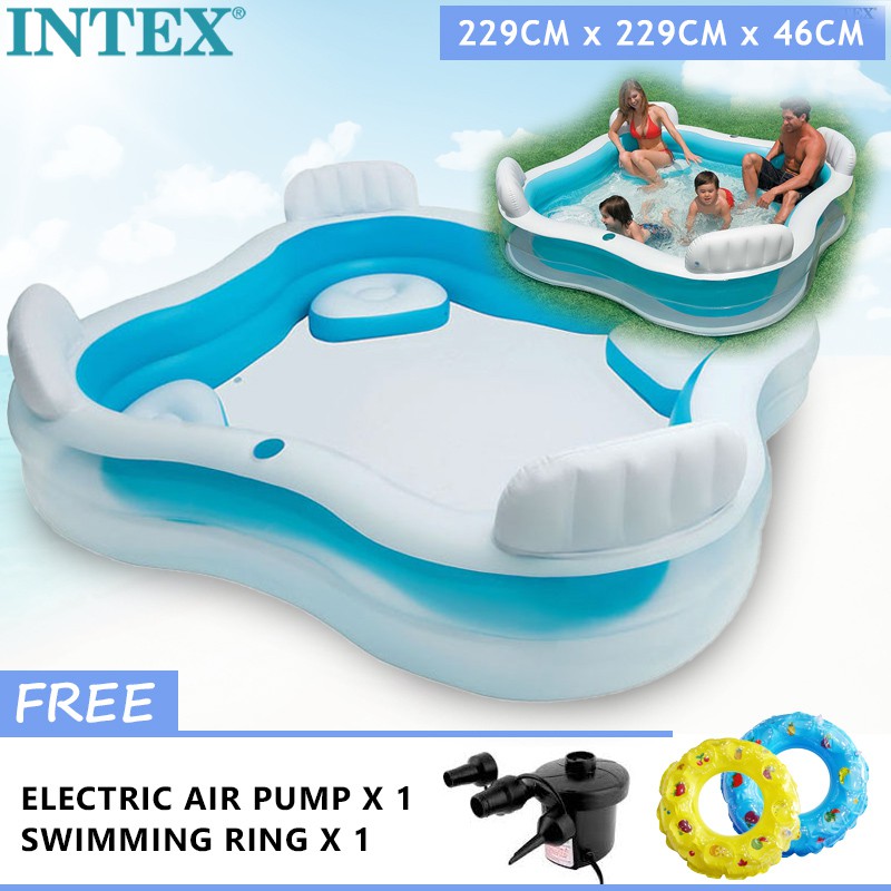 INTEX 56475 Inflatable Swimming Pool Center Family Lounge w 4 Built-In ...