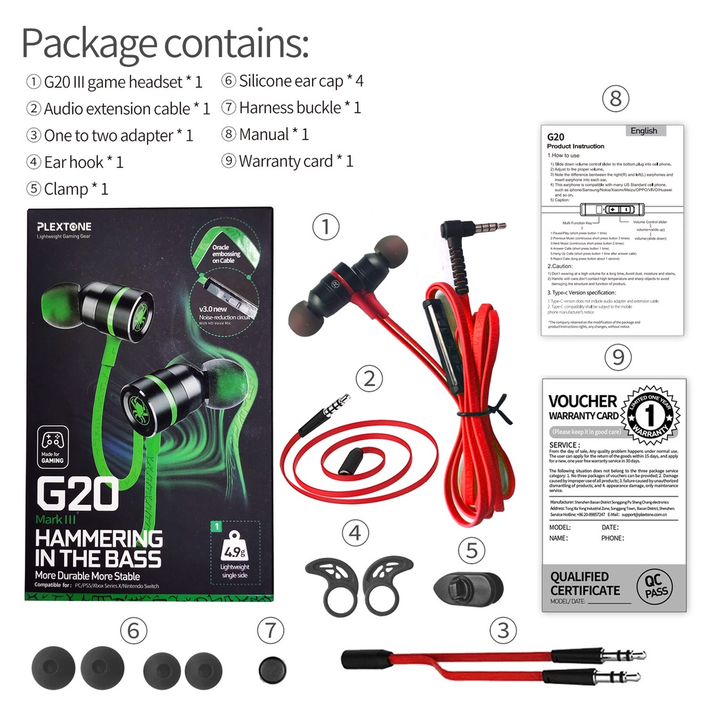 PLEXTONE G20 Gaming Earphone In-Ear IEM Earbuds with Mic Control