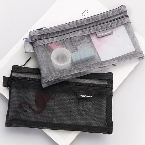 Transparent Mesh Zipper Pencil Case