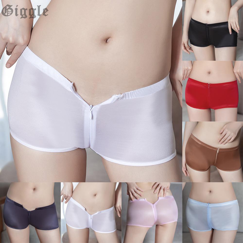 Women Sexy Sheer Lingerie Briefs Open Crotch Zipper Boyshorts Underwear  Panties