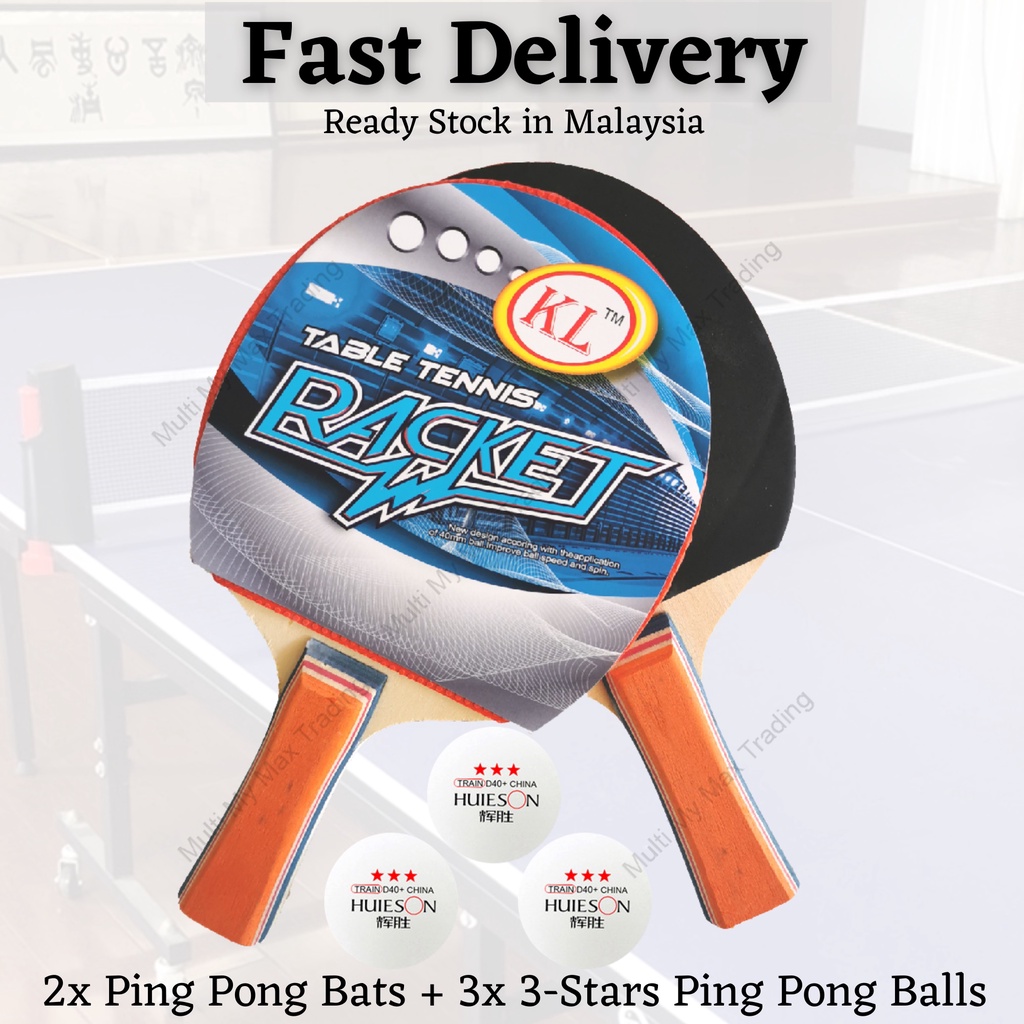 2x KL Table Tennis Racket Ping Pong Bat Table Tennis Bat Free 3x 3-Stars Ping Pong Balls {Ready Stock}