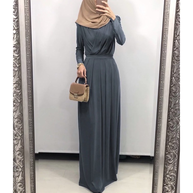 Dress muslimah Fashion with belt long dress party Etiquette Dinner Dress