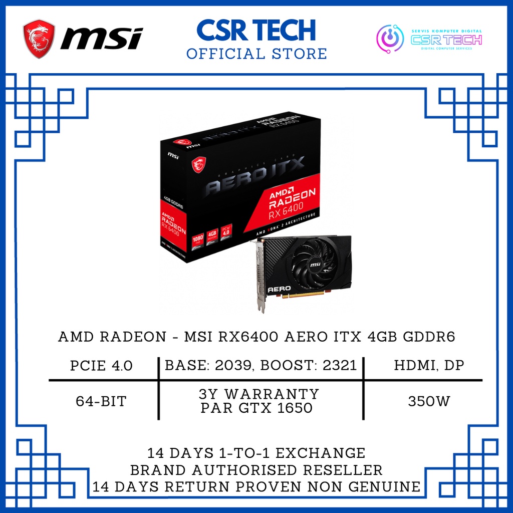 MSI AMD RADEON RX6400 AERO ITX 4GB GDDR6 GPU Graphic Cards (MSI