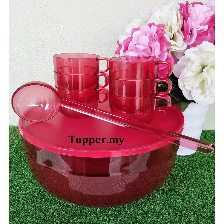 [[READY STOCK]] Tupperware Punch Bowl 6.0L With Ladle + 6 Cups Limited