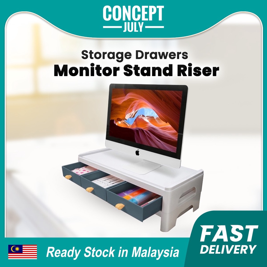 Monitor Stand Riser with 3 Drawers Organizer Office Desktop Storage ...