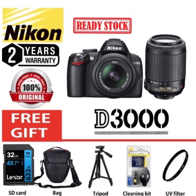 Nikon D3000 18-55mm VR + 55-200mm twin lens full set original (2