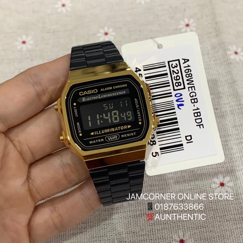 100 ORIGINAL CASIO DIGITAL BLACK GOLD A168WEGB 1BEF