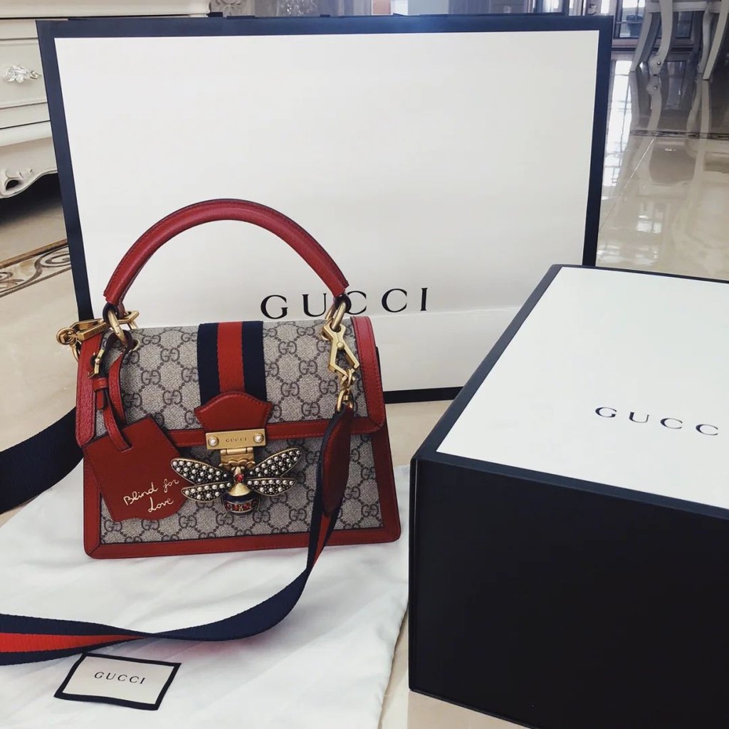 Gucci Queen Margaret Small Leather Top-handle Bag With Bee In