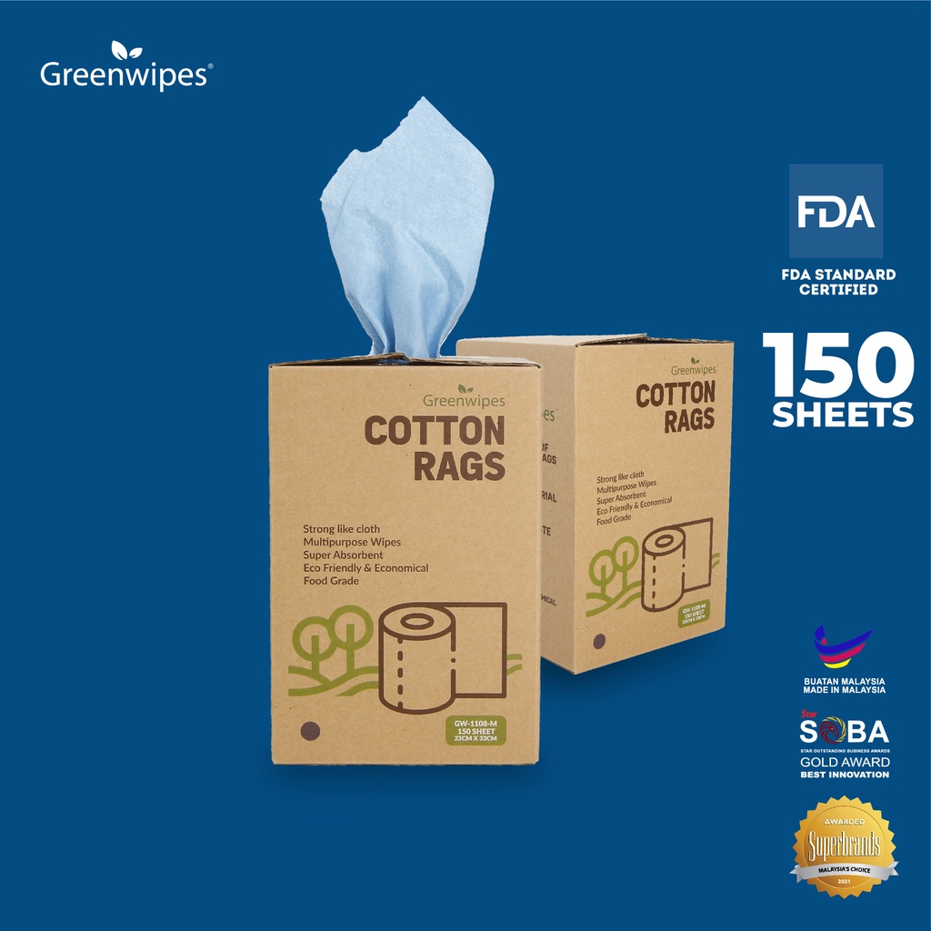 Greenwipes Cotton Rags Industrial Cleaning Wipes [Replacement for Kain  Buruk]