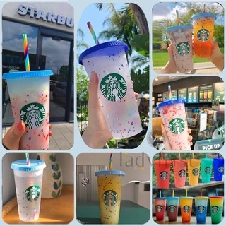 Starbucks tumbler plastic colorful  straw cup cold bottle 700ml