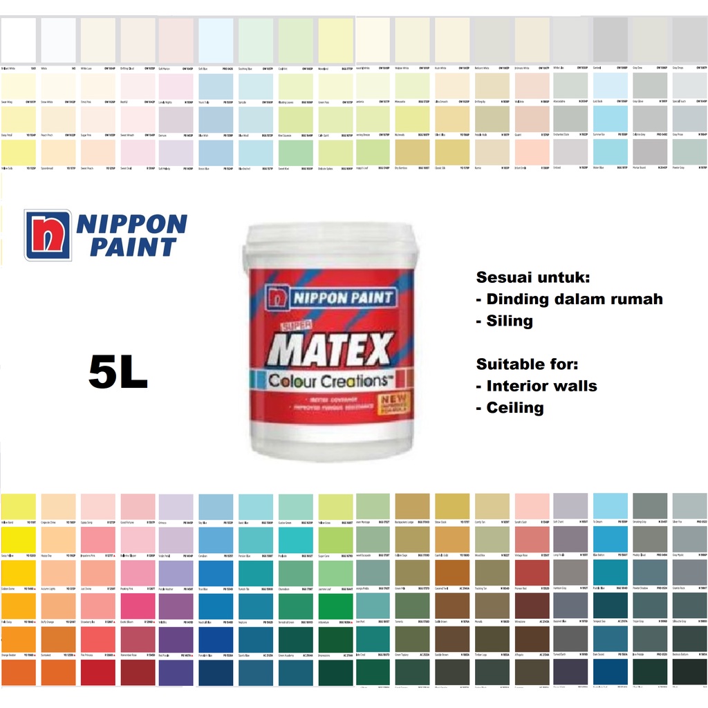 5L NIPPON Paint Super Matex Colour Creations Interior Wall (White/Putih