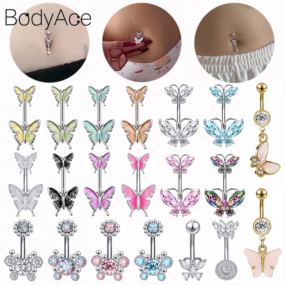 Bodyace Butterfly Navel Rings Silver Belly Button Rings Stainless Steel