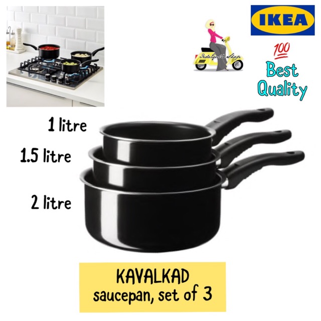 KAVALKAD Saucepan, set of 3, black - IKEA