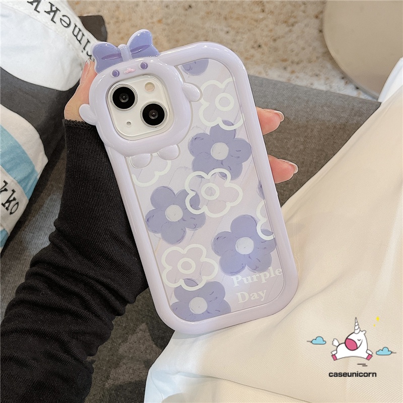Purple Frame Cartoon 3D Bow-knot Little Monster Lens Phone Case ...