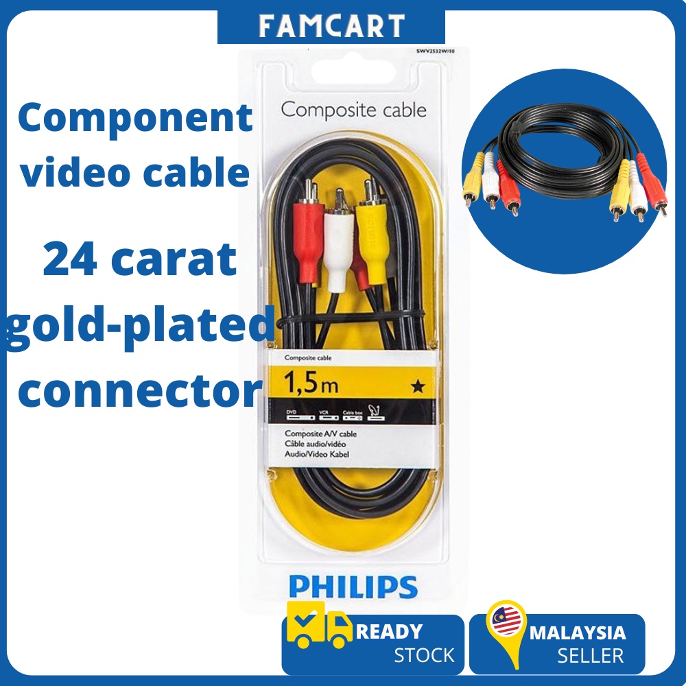 🔥Clearance Sale🔥Philips 1.5Meter TV Component Av cable Video and Audio -  Swv2532w/10🔥Composite A/V cable 1,5 m Stereo | Shopee Malaysia