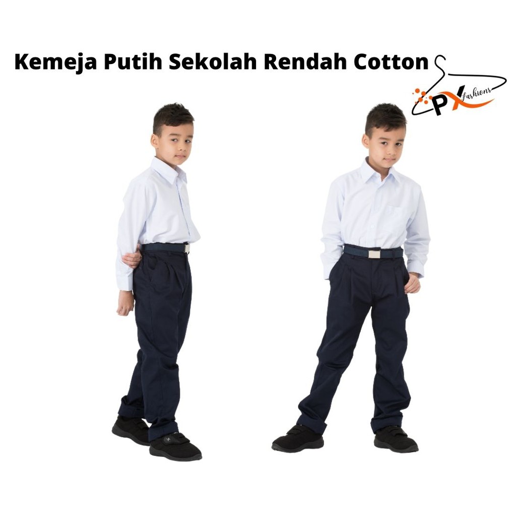 PX Kemeja Putih Sekolah Rendah Panjang - Cotton & Licin / Non Iron ...