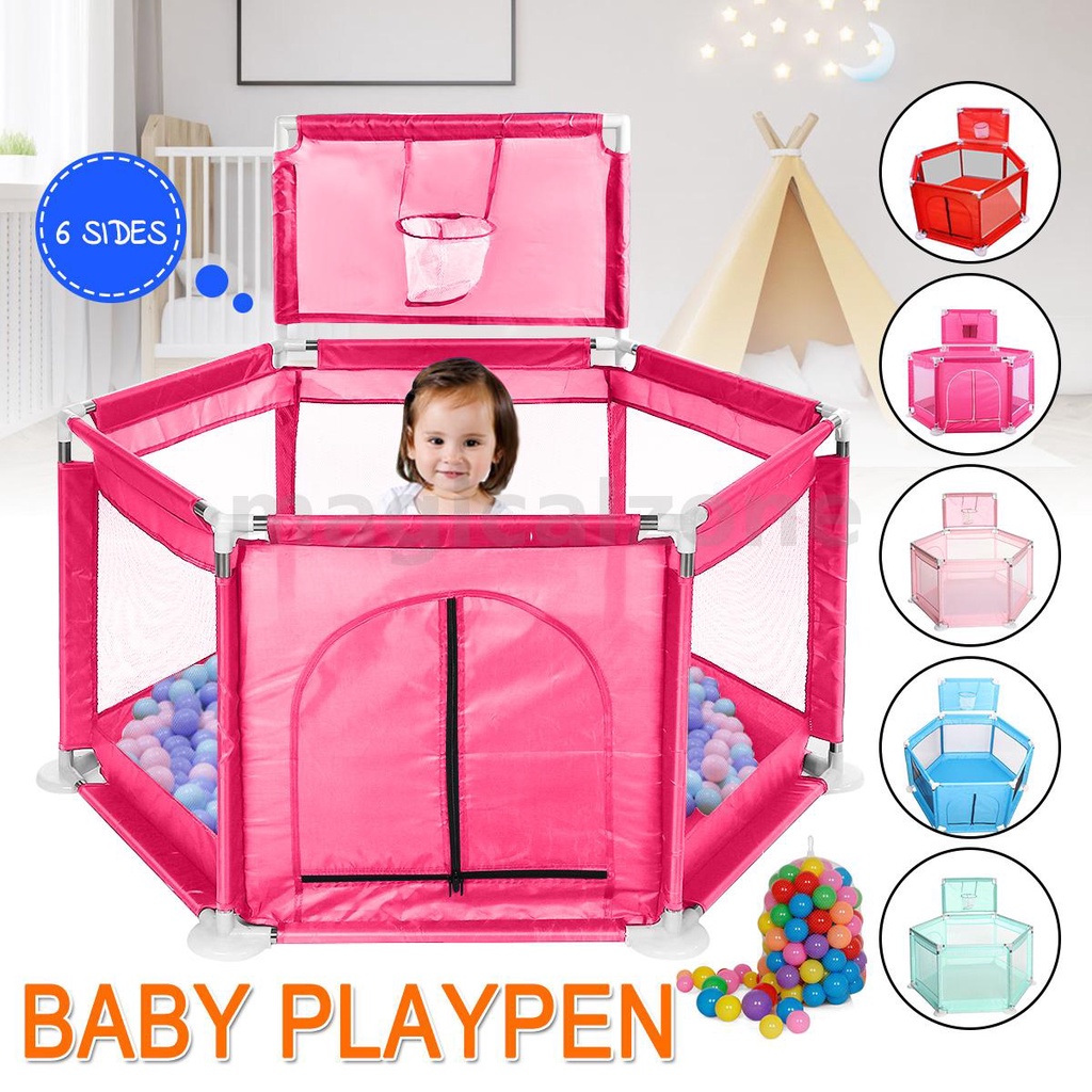 Basket +6 Panel Gate Baby Playpen Interactive Kid Playard Safety ...