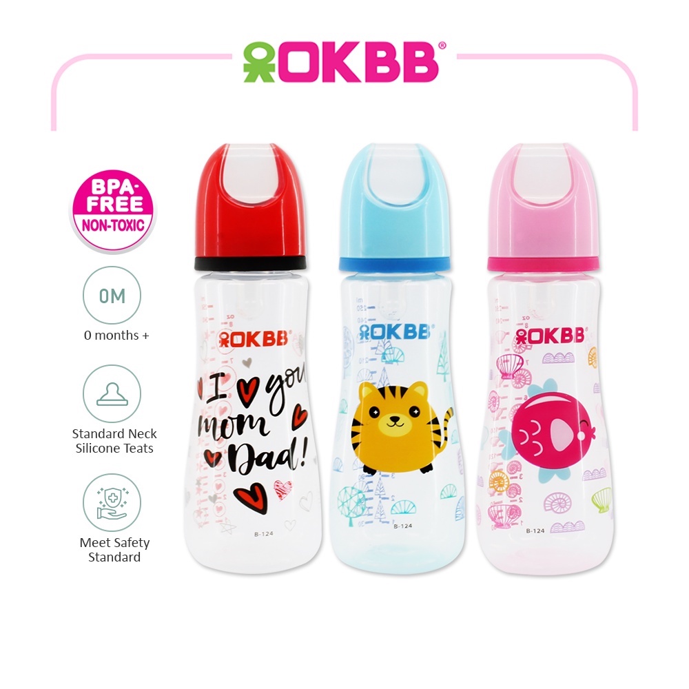 OKBB Twin Pack Baby Feeding Bottle Standard Neck Teats Feeding