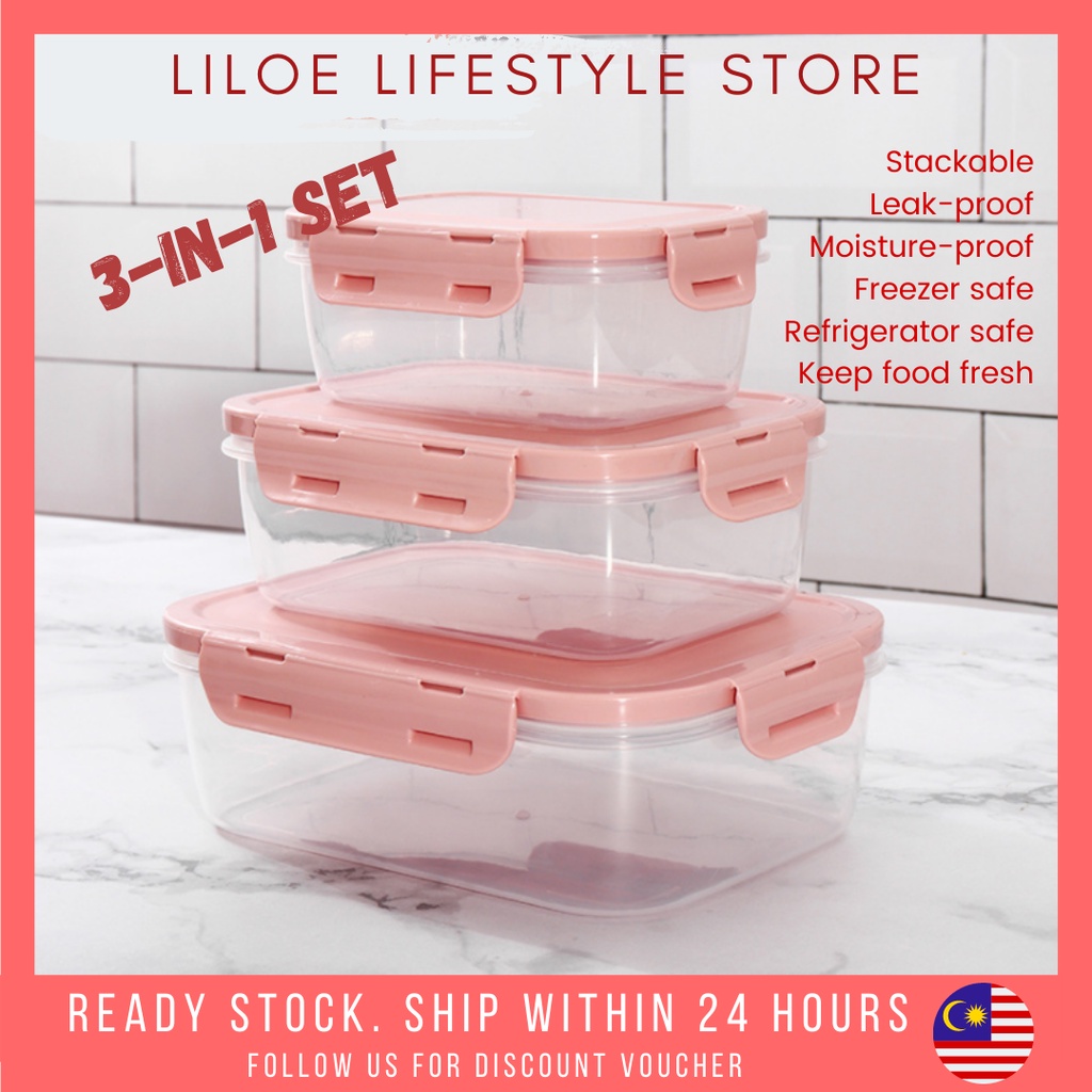 3-in-1 Kitchen food storage container fridge & freezer transparent with ...