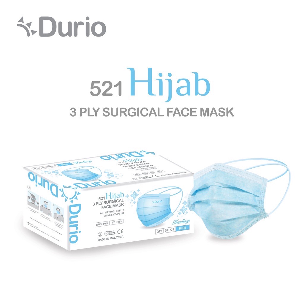 Durio 521 Hijab 3 Ply Surgical Face Mask (10 Pcs) | Shopee Malaysia