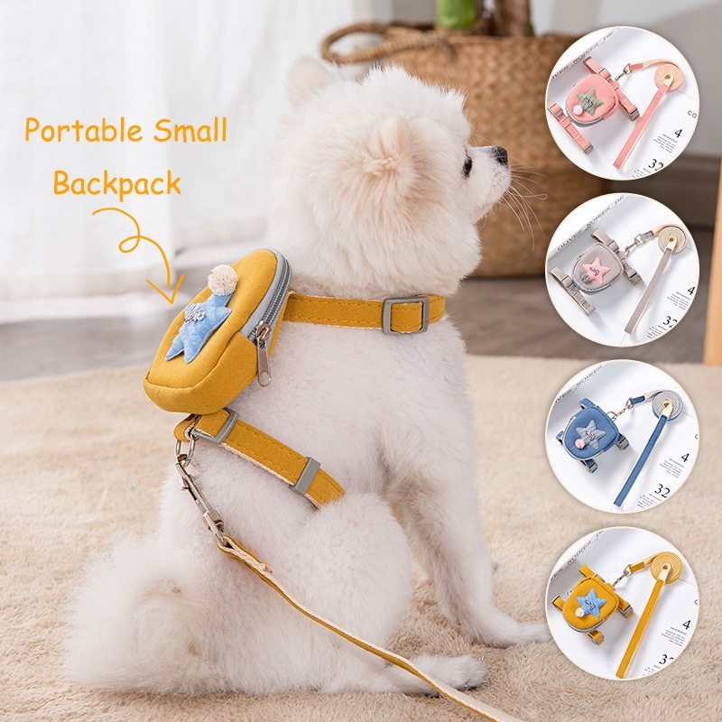 Pet Cute Dog Cat Harness with backpack Lead Walking Running training Leashes Dog Chest Strap star pattern Vest Shopee Malaysia