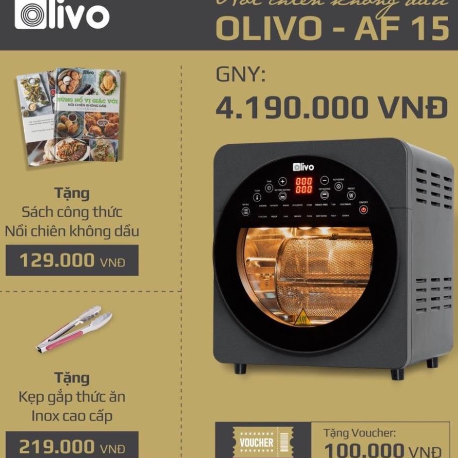 OLIVO AF15 Air Fryer - 16 Preset Functions - 15L Capacity - 2000W Power