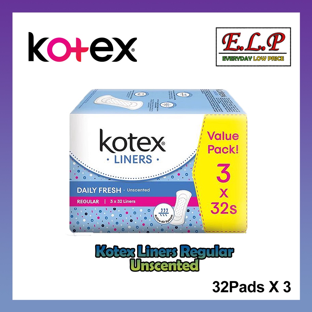 Kotex Liners Regular Unscented (32's x 3 Pack) Shopee Malaysia