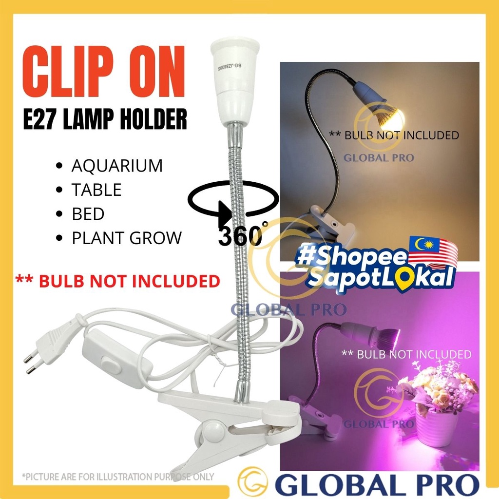 E27 Clip On Desk Lamp Socket Light Bulb Holder Flexible Table Reading